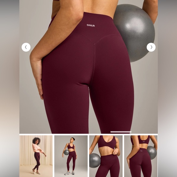 ONER ACTIVE SOFTMOTION HIGH WAISTED LEGGINGS GRAY LOGO CHERRY LACQUER PURPLE MED - Picture 2 of 9